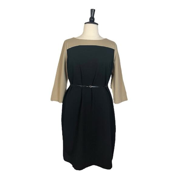 Talbots New Shift Dress Midi Ponte Knit Tan Black Colorblock Women’s Size 18W - Picture 11 of 11
